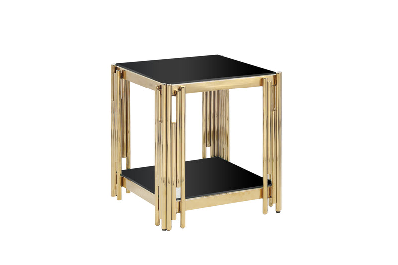 Square End Table With Tempered Glass Top For Living Room