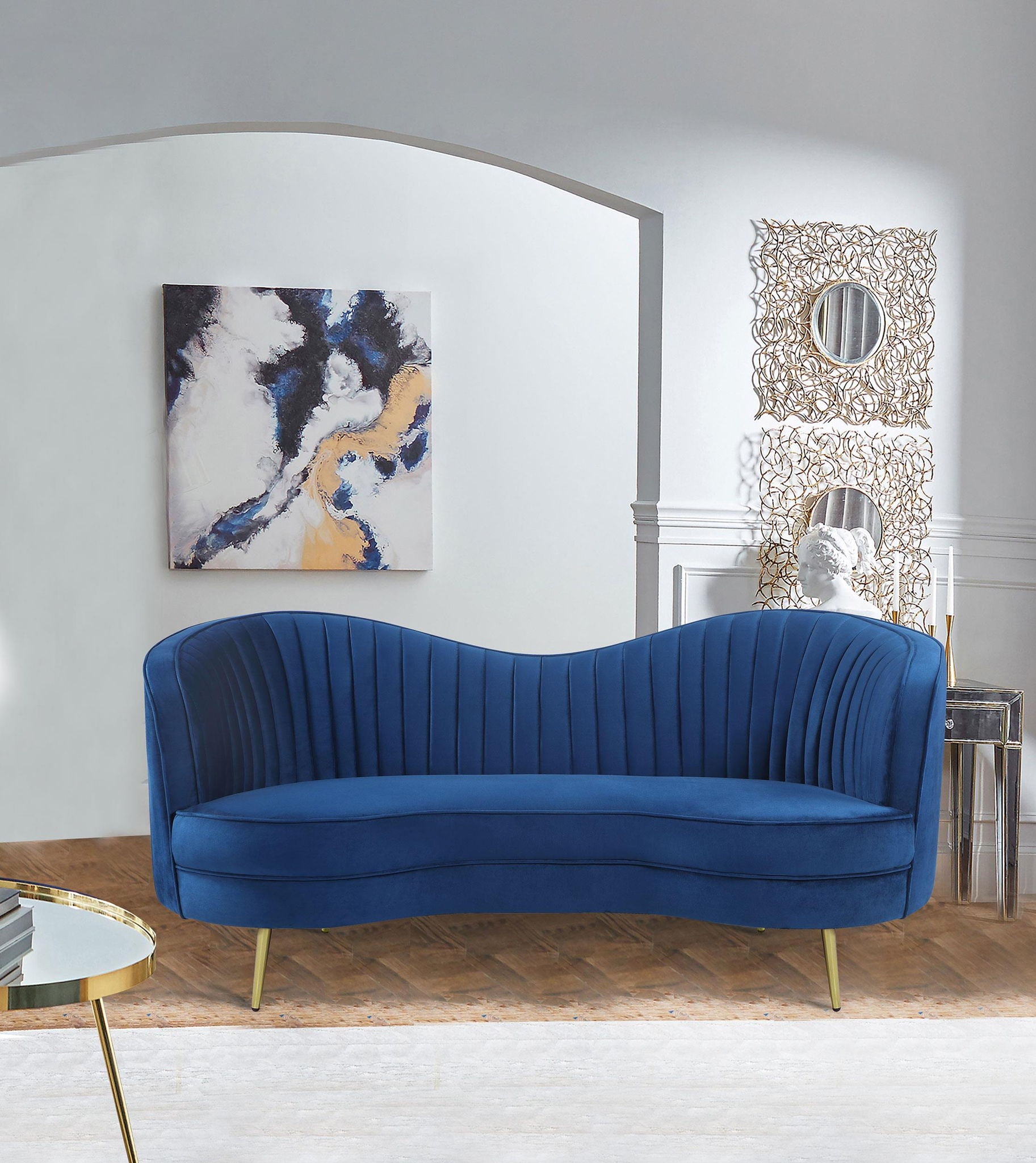 Sophia Upholstered Channel Tufted Loveseat Blue