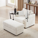 Single Sofa Couch With Storage Space, Movable Ottoman, USB Ports, Cup Holders, Phone Holder