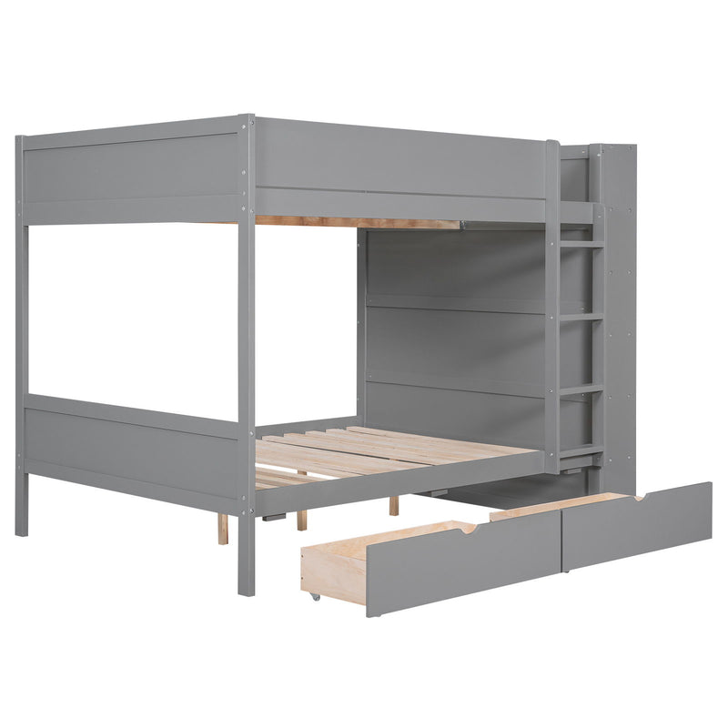 Full Over Full Bunk Bed With 2 Drawers And Multi - Layer Cabinet