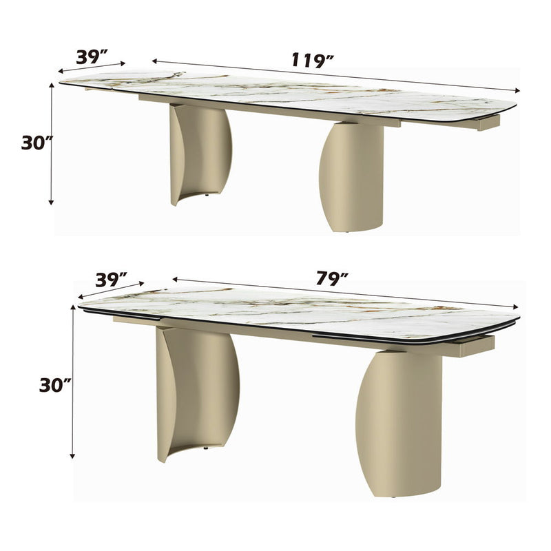 Cora - Dining Table - Ceramic Top & Golden Champange Finish