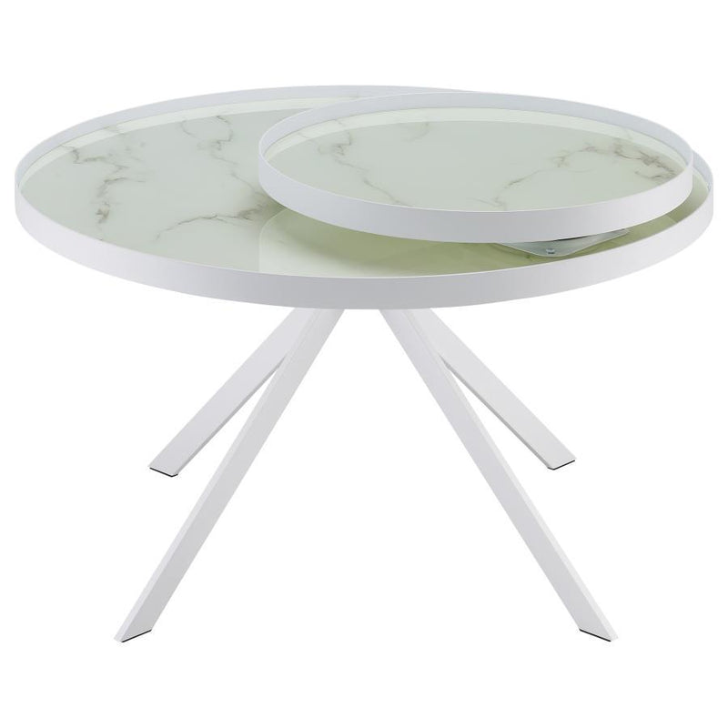 Briggs - Round Marble Printed Glass Top Coffee Table