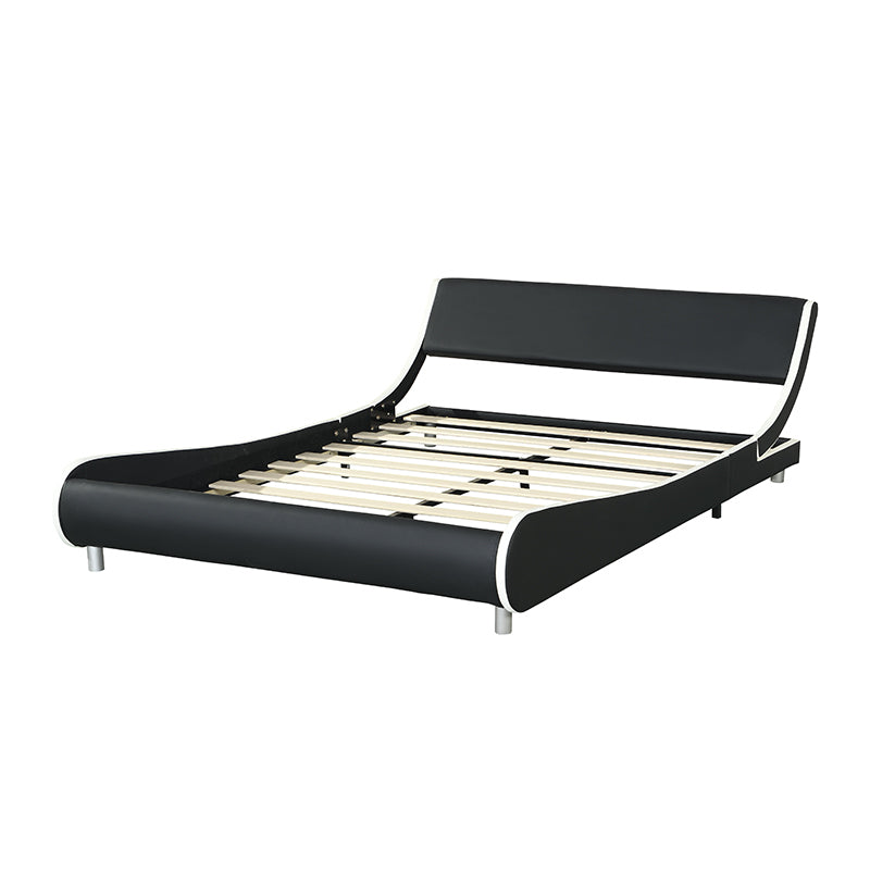 Faux Leather Upholstered Platform Bed Frame, Curve Design, Wood Slat Support, No Box Spring Needed, Easy Assemble, Queen Size, Black and White - Atlantic Fine Furniture Melbourne FL
