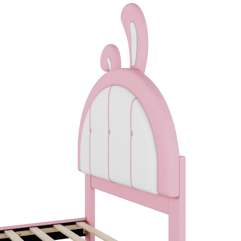 Upholstered Platform Bed With Rabbit Shaped Headboard