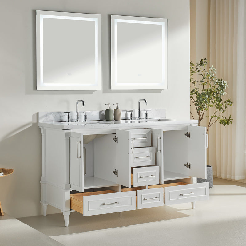 Freestanding Double Bathroom Vanity With Extra Black Handles - White