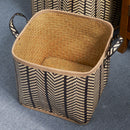 Square Palm Leaf Woven Wicker Storage Basket With Handles (Set of 2) - Back / Brown