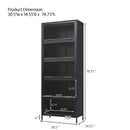 Modern Steel Display Cabinet With Glass Doors And LED Lights, 5 Tier Steel Barrister Bookcase For Home Or Office - Black