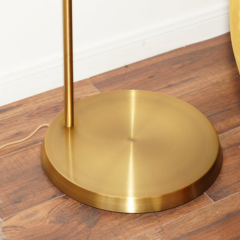 Zenith - Offset Base Floor Lamp With Drumshaped Linen Shade - Gold / White