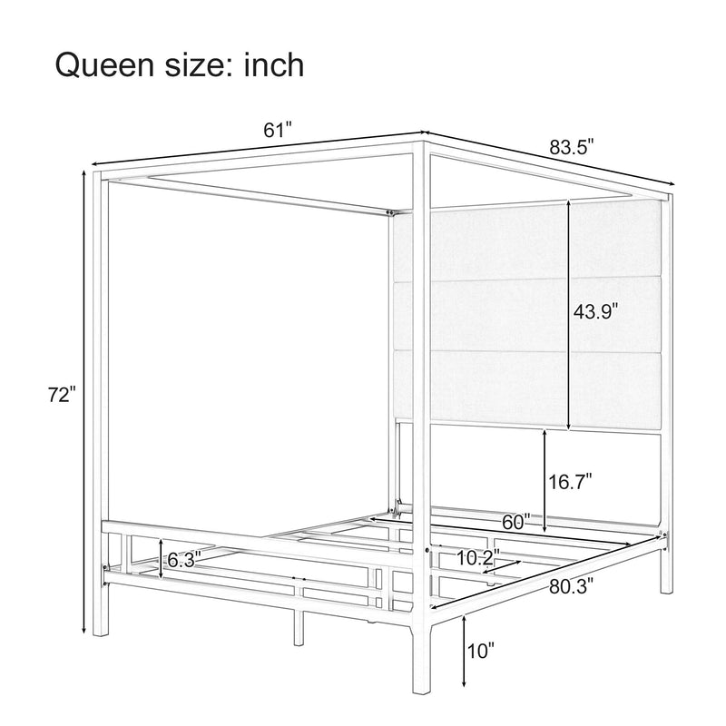 Modern Canopy Bed With Tall Upholstered Headboard
