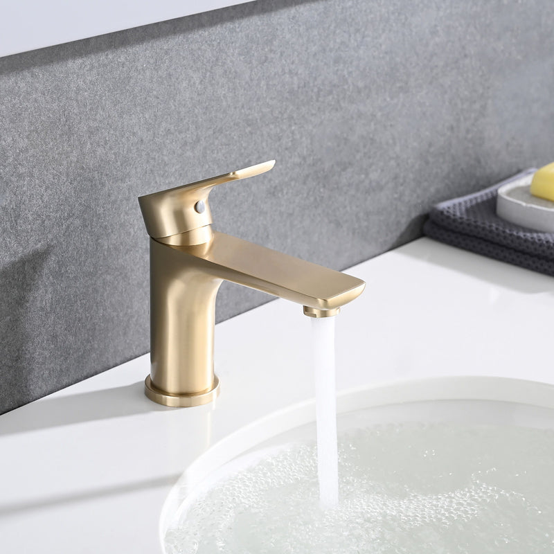 Modern Single Handle Lavatory Basin Sink Faucet With Aerated Stream - Brushed Gold