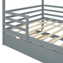 Full Size Wood House Bed with Fence and Writing Board, Gray