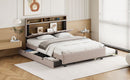 Upholstered Platform Bed With Storage Headboard, Trundle & 2 Drawers And A Set Of Sockets & USB Ports