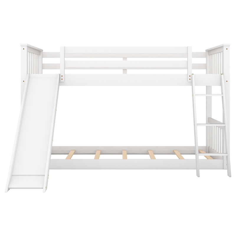 Twin over Twin Bunk Bed with Convertible Slide and Ladder, White