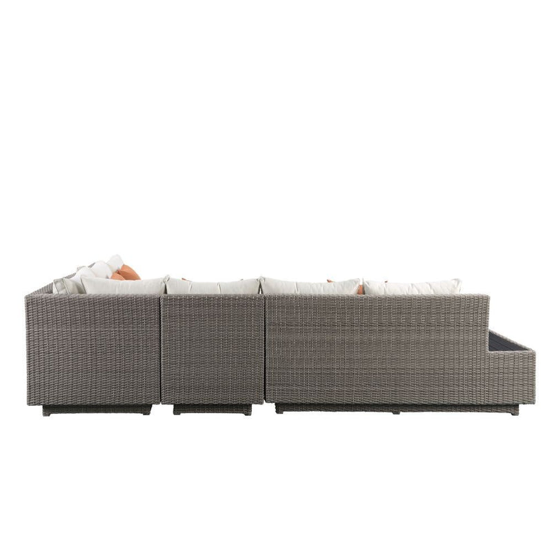 Salena - Patio Table - Beige Fabric & Gray Wicker - Atlantic Fine Furniture Inc