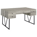 Rustic Industrial Charm Writing Desk With 4 Drawers And Open Shelf