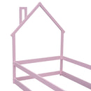 Twin Size Wood bed with House-shaped Headboard Floor bed with Fences,Pink