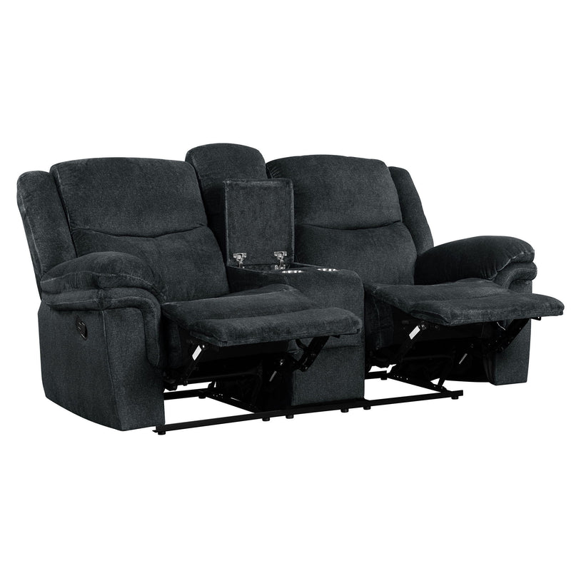 Home Theater Seating Manual Reclining Sofa With Hide-Away Storage, Cup Holders, 2 USB Ports, 2 Power Sockets For Living Room, Bedroom - Dark Blue