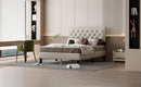 Queen size Panel Bed Frame with Adjustable Button-Tufted Headboard for Bedroom/Linen Upholstered/Wood Slat Support/Easy Assembly,Linen Beige