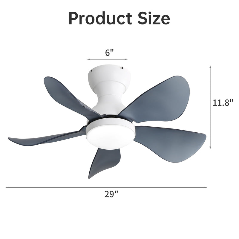 29" Low Profile Flush Mount Ceiling Fan With Light Reversible Motor Remote Control