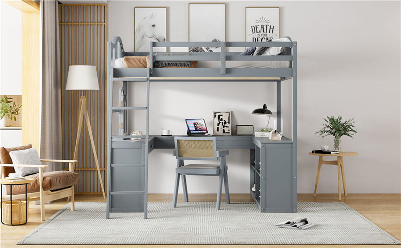Loft Bed With Drawers, Cabinet, Shelves With Desk
