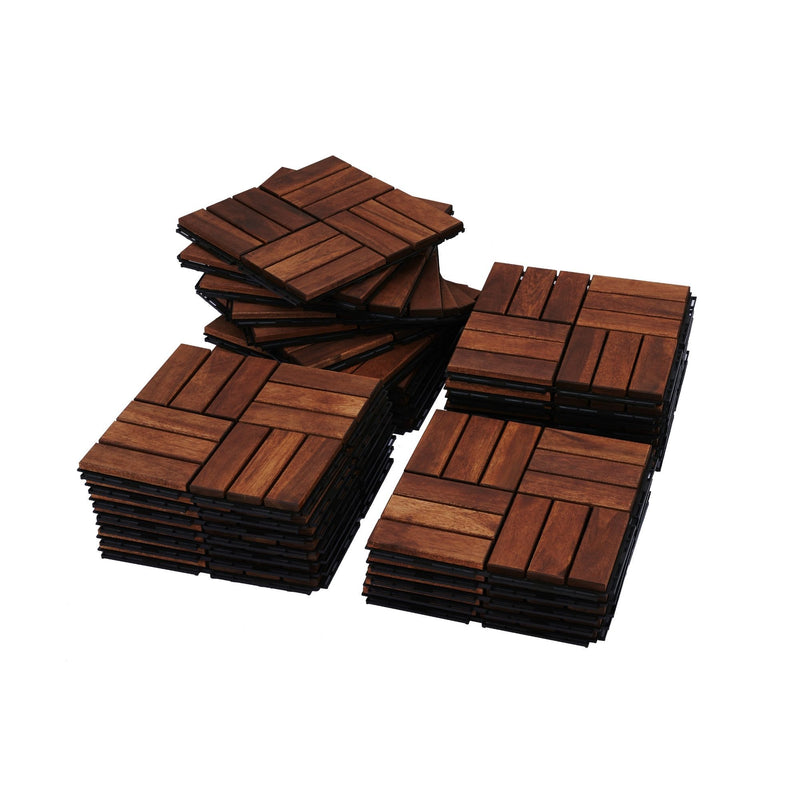 Acacia Wood Interlocking Deck Tiles Checker Pattern For Outdoor Flooring