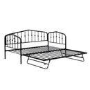 Twin Size Stylish Metal Daybed with Twin Size Adjustable Trundle, Portable Folding Trundle, Black