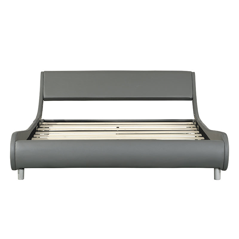 Faux Leather Upholstered Platform Bed Frame, Curve Design, Wood Slat Support, No Box Spring Needed, Easy Assemble, Queen Size, Gray - Atlantic Fine Furniture Melbourne FL