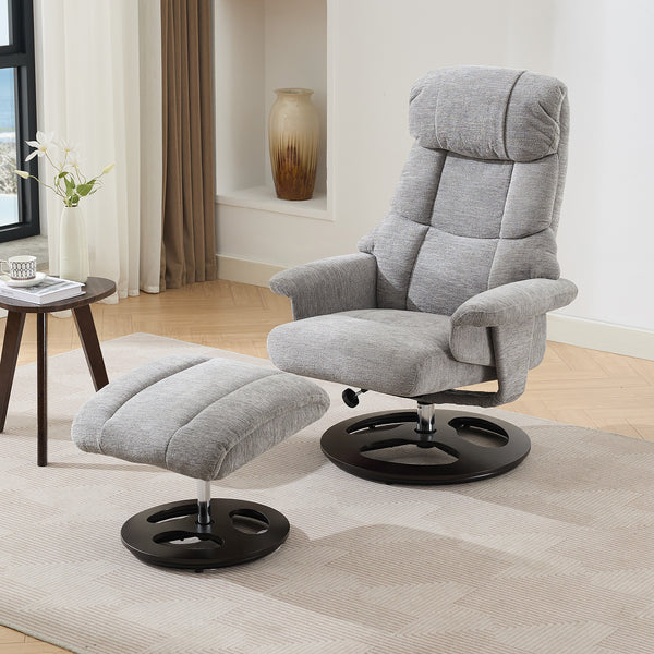 010-Ergonomic Recliner Chair with Ottoman, Modern 360° Swivel