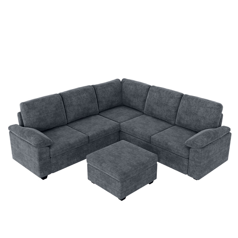 Modern Velvet Sectional Sofa Set, Large U Shaped Upholstered Corner Couch With Ottoman, Armrest Pillow, 6 Seat Indoor Furniture For Living Room