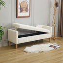 Wide Corduroy Storage Soft Bench With Armrests, Backrest And Two Bolster Pillows