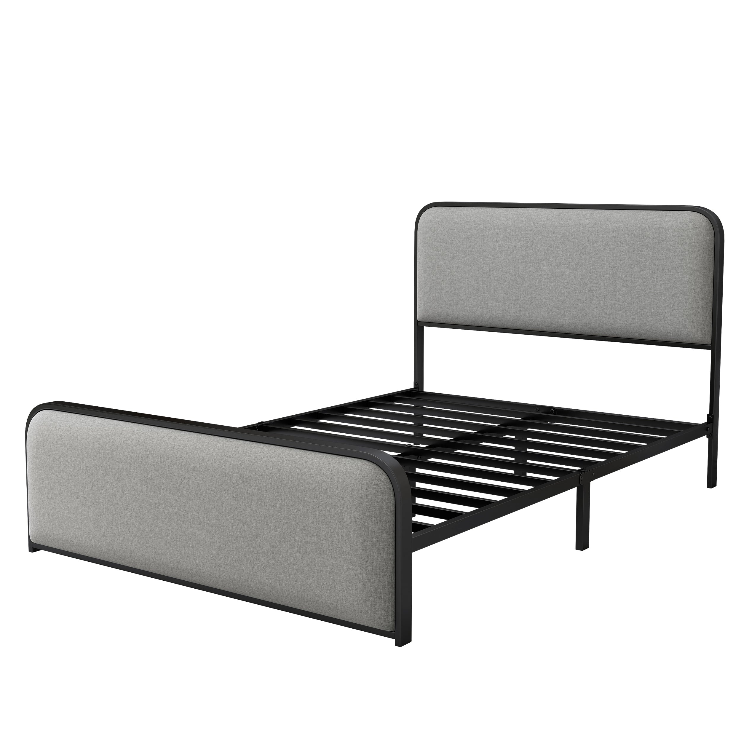 Modern Metal Bed Frame with Curved Upholstered Headboard and Footboard Bed with Under Bed Storage, Heavy Duty Metal Slats, Full Size, Grey - Atlantic Fine Furniture Melbourne FL