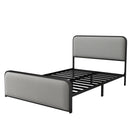 Modern Metal Bed Frame with Curved Upholstered Headboard and Footboard Bed with Under Bed Storage, Heavy Duty Metal Slats, Full Size, Grey