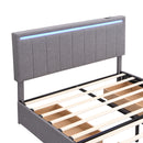 Queen Size Upholstered Bed with LED Light and 4 Drawers,  Modern Platform Bed with a set of Sockets and USB Ports, Linen Fabric, Beige
