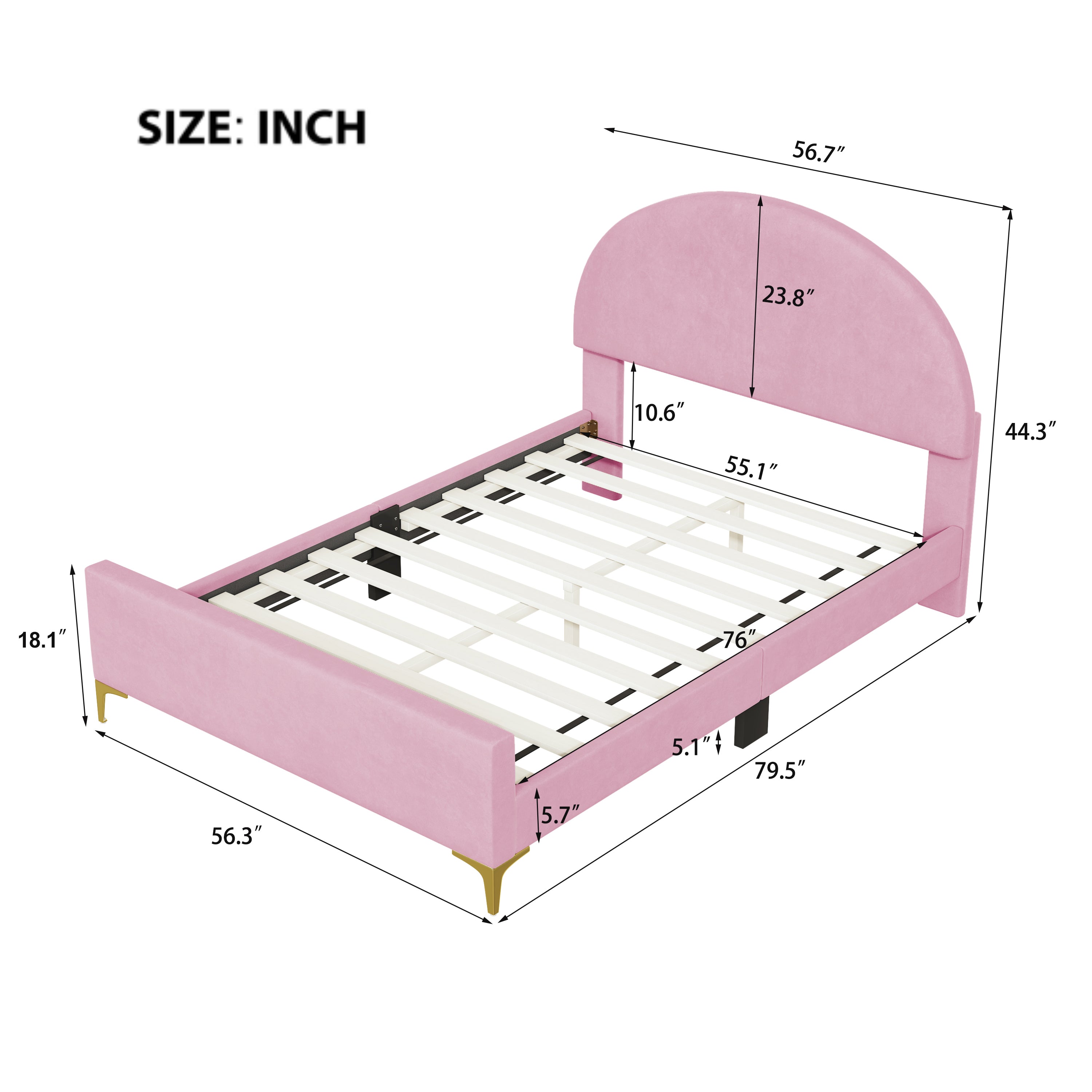 Full Size Upholstered Platform Bed with Classic Semi-circle Shaped headboard and Mental Legs, Velvet, Pink - Atlantic Fine Furniture Melbourne FL