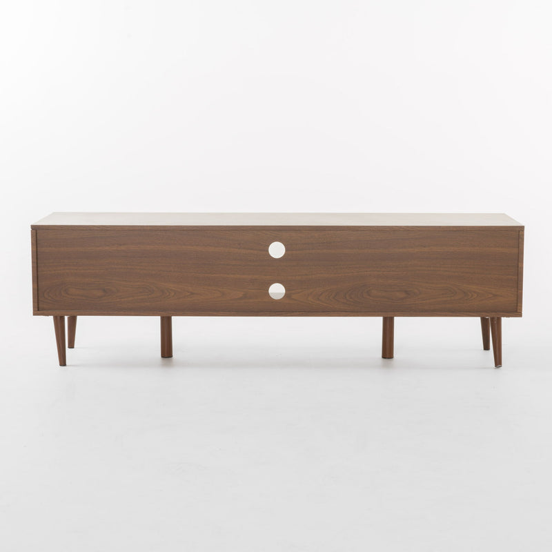Modern TV Stand With Storage, Tempered Glass Shelf - Walnut