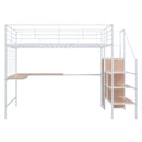 Loft Bed With Desk And Grid, Stylish Frame With Lateral Storage Ladder And Wardrobe