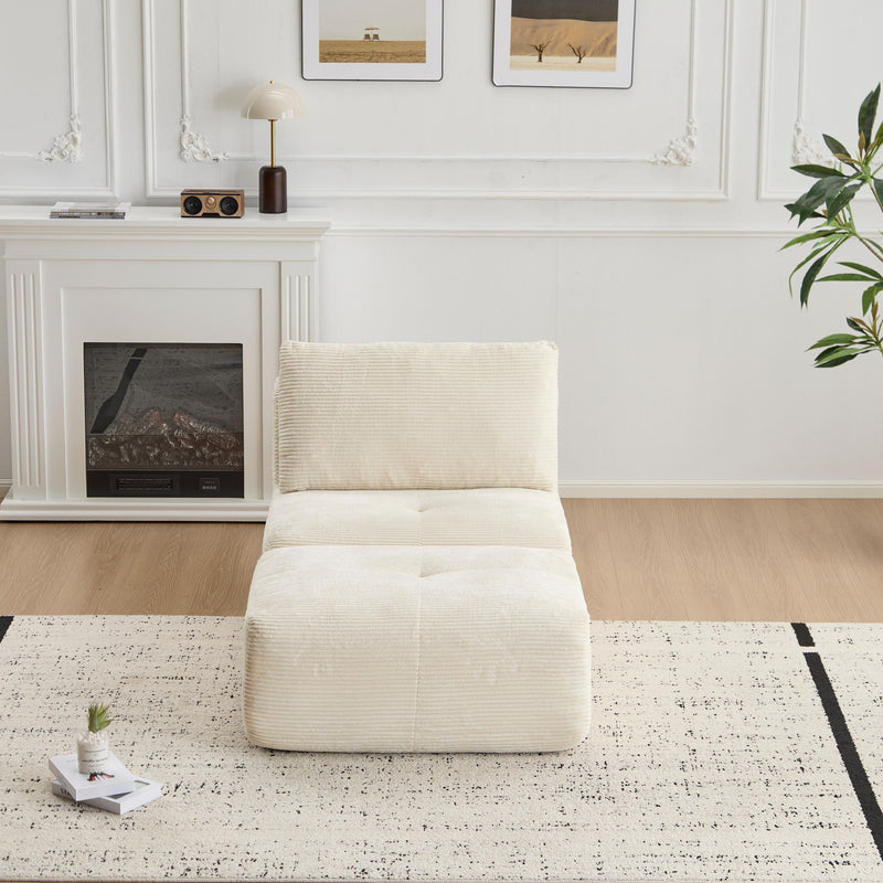 Compressed Sofa, Single Chaise Longue, Movable Ottoman For Living Room - Beige