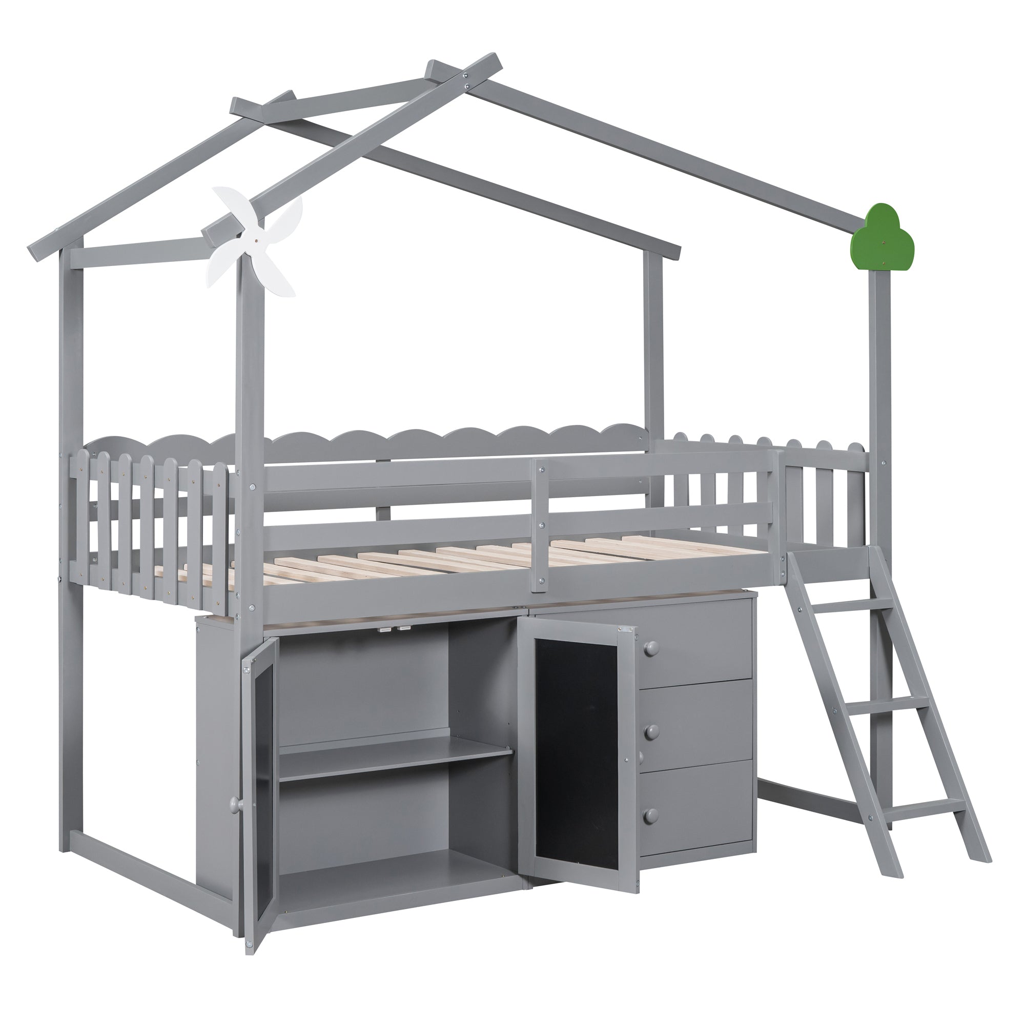 Twin Size House Bed With Cabinet and Drawers, Gray - Atlantic Fine Furniture Melbourne FL