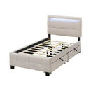 Upholstered Platform Bed With LED Frame, With Trundle And 2 Drawers