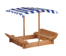 Kids Sandbox With Adjustable Cover, Sand Box With 2 Foldable Bench Seats, Outdoor Sandpit For Backyard Play - Light Brown
