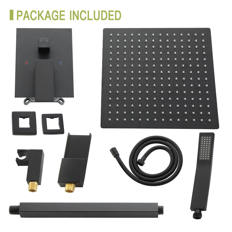 16" Ceiling Mount Square Shower System With Waterfall Tub Spout And Rough In Valve