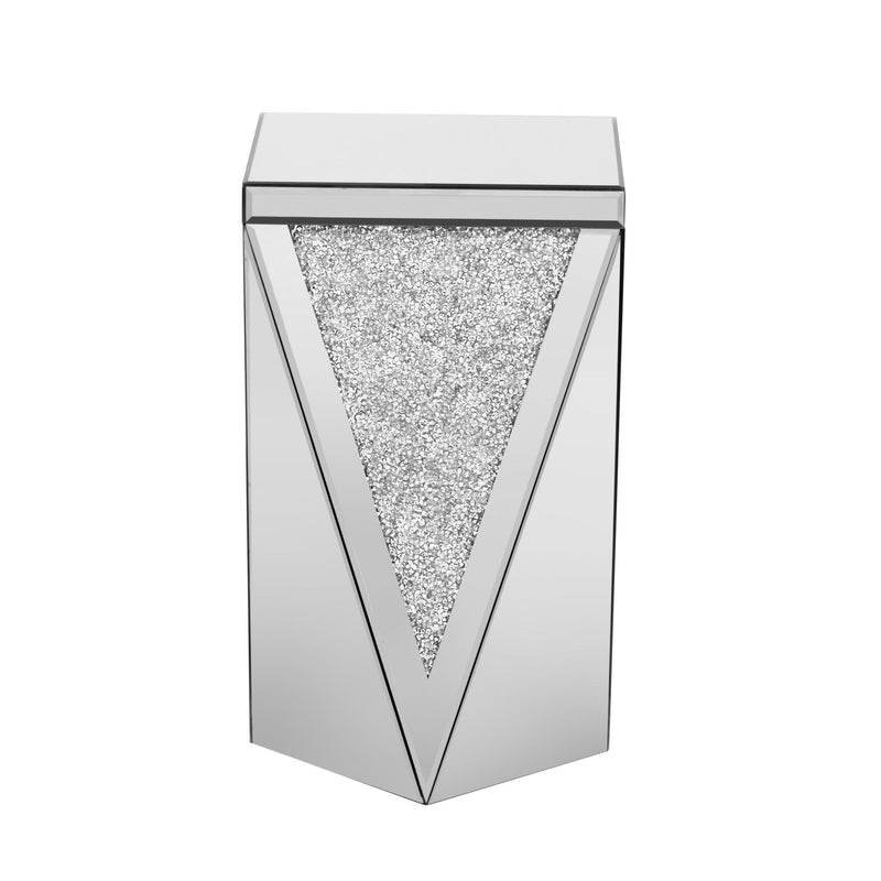 Square Mirrored End Table, Modern Side Table With Crushed Diamond For Living Room - Silver