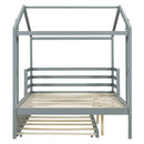 Full Size Wood House Bed with Fence and Writing Board, Gray