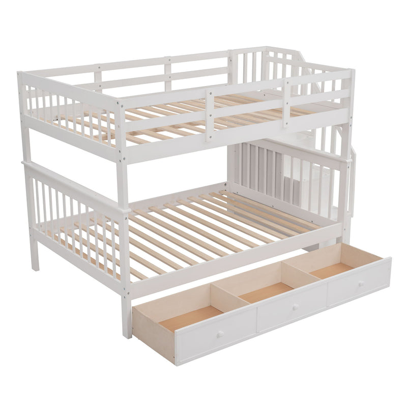 Stairway Bunk Bed With Drawer, Storage And Guard Rail For Bedroom