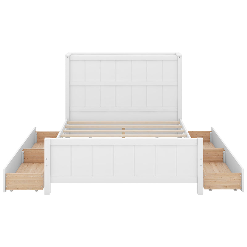 Full Size Platform Bed with Drawers and Storage Shelves, White