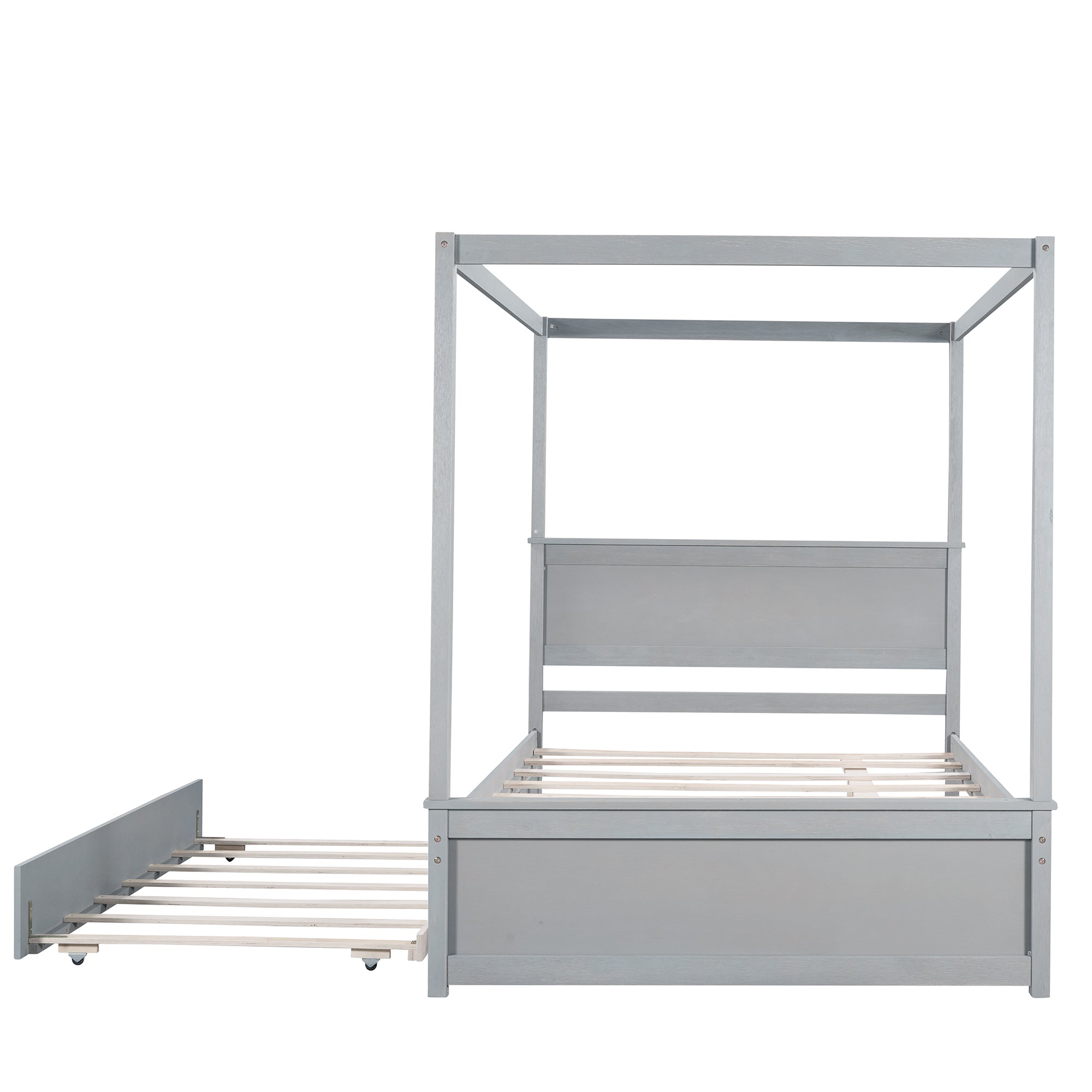 Wood Canopy Bed with Trundle Bed ,Full Size Canopy Platform bed With  Support Slats .No Box Spring Needed, Brushed Gray - Atlantic Fine Furniture Melbourne FL