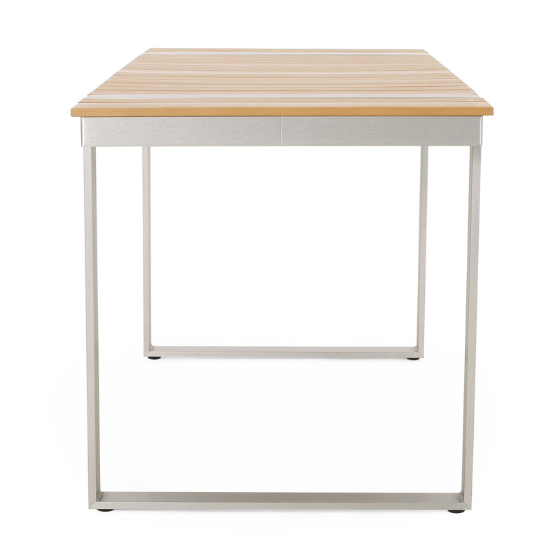 Modern Outdoor Dining Table With Aluminum Frame And Faux Wood Slats