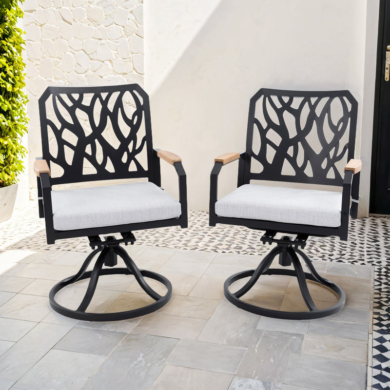 Outdoor Patio Swivel Rocker With Outdoor Grade Sunbrella Cushions, Branch Like Backrest (Set of 2) - Bourbon Brown