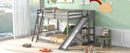 Full over Full Bunk Bed with Ladder, Slide and Shelves, Gray
