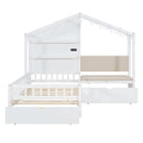 House Bed With Upholstered Sofa, Wireless Charging Station, Shelves And 2 Drawers